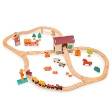 Toys - Farmyard Railway Set - Wooden Train with Magnetic Carriages, Farm Anim...
