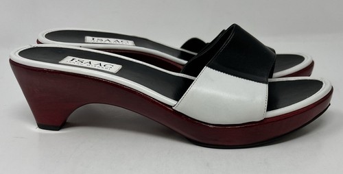 De Colección Isaac Mizrahi Retro Negro/Rojo/Blanco Bloque de Color Sin Cordones Tacón de Madera Talla 10 - Imagen 3 de 8