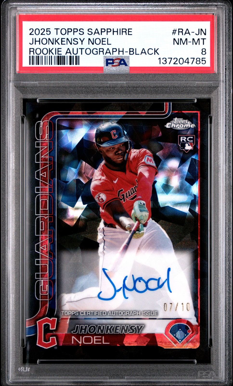 2025 TOPPS CHROME SAPPHIRE ROOKIE AUTO BLACK #RA-JN JHONKENSY NOEL RC 7/10 PSA 8