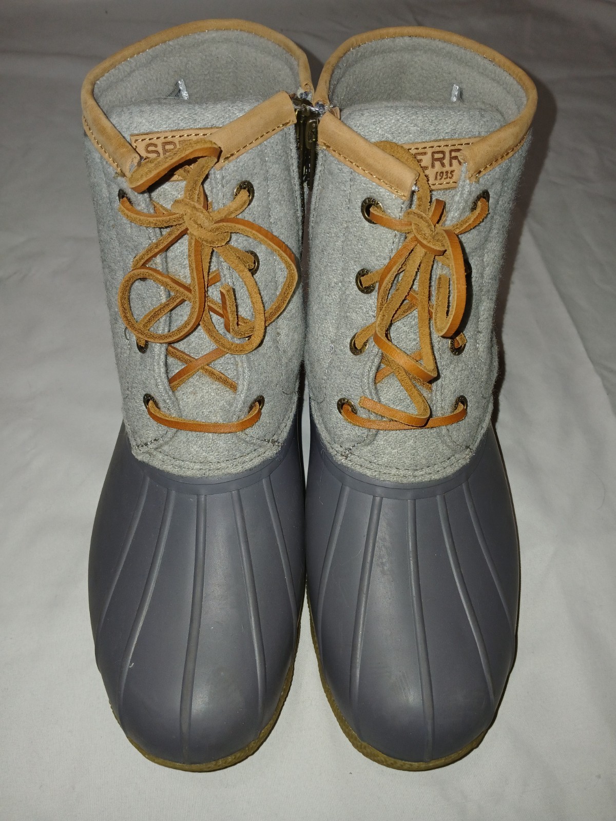 Sperry Top Sider STS82475 Women's Gray Tan Rain Boots Wool Zip Thinsulate 7.5