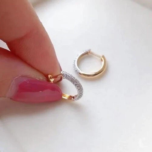 1Ct Round Lab Diamond Huggie Hoop Earrings in 14k Yellow Gold Plated for Women