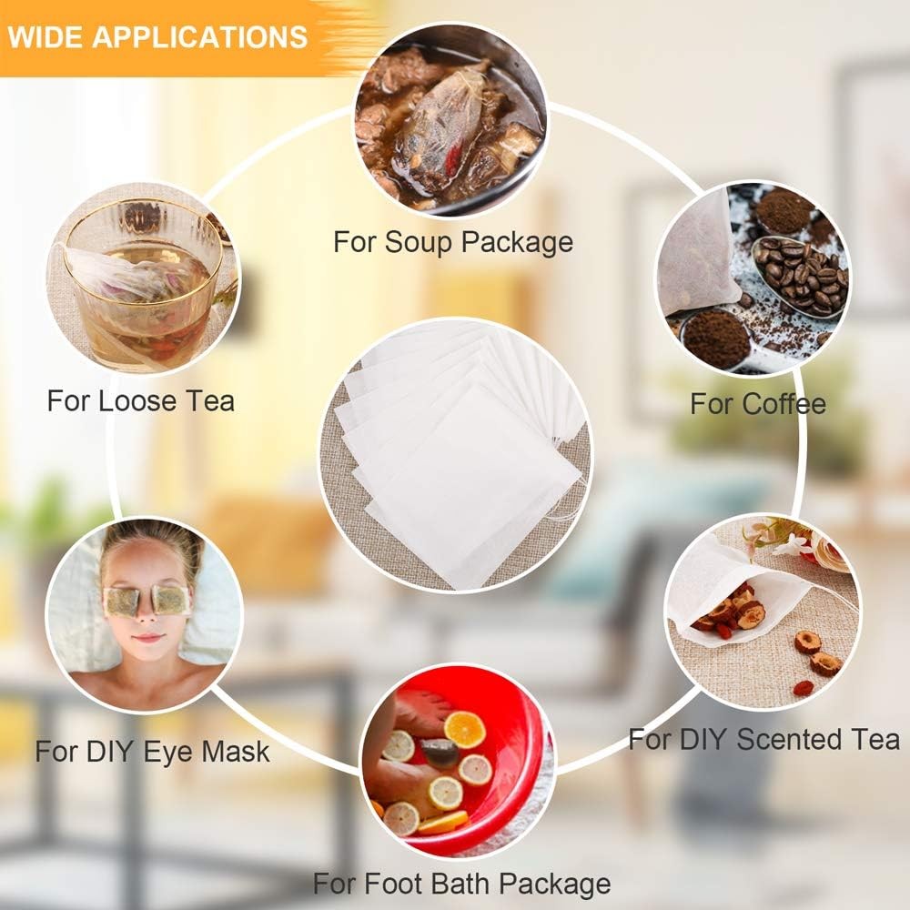 100PCS Disposable Tea Filter Bags Drawstring Loose Leaf Tea Infuser 1 Cup SizeX0