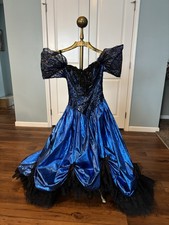 Loralie 1990s Prom Dress, Metallic Blue With Black Accents Size 8