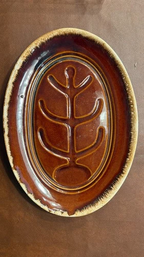 Vtg Hull Pottery Brown Drip Oval Meat Serving Platter Oven Safe USA Made 14”