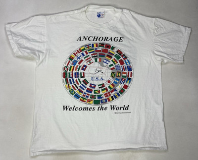 VINTAGE Anchorage Welcomes The World T-shirt Men XL White 90s Single Stitch