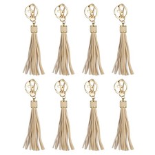 8pcs PU Leather Tassels 6" Keychain Tassel with Key Rings Beige