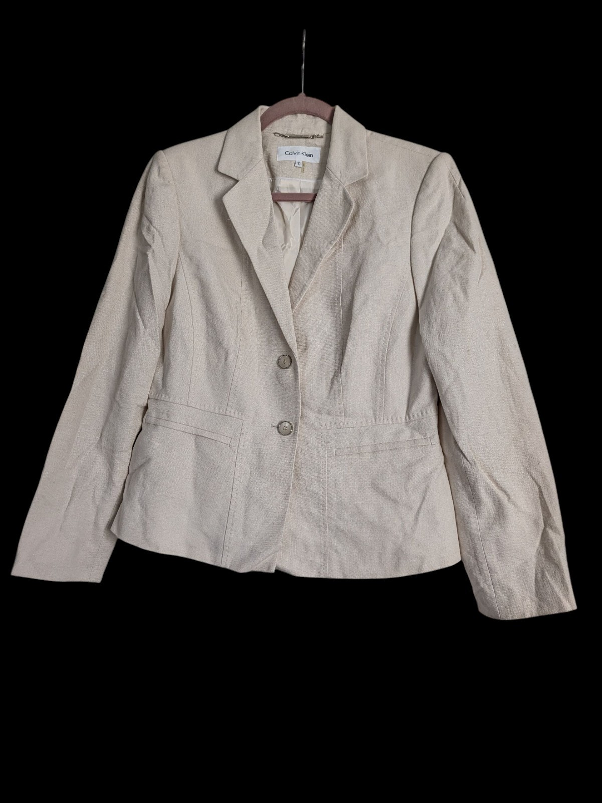 Calvin Klein Linen Blend Blazer Womens Size 10 Cream Beige Neutral 2 button NWT