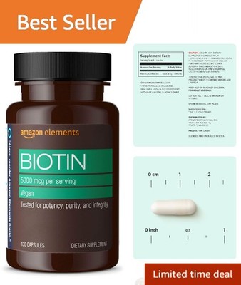 130-Count  Biotin 5000 mcg for Hair, Skin & Nail Health - Gluten-Free