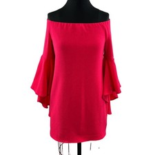 FREE PEOPLE Pink Rose S Backstage Mini Dress Off The Shoulder Bell Sleeve NEW