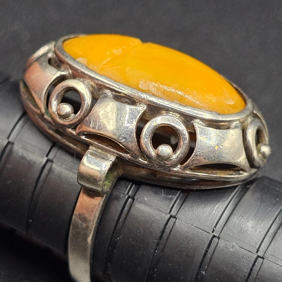 Antiker Bernstein Butterscotch Ring Silber Handarbeit 800er RW54 - Bild 2 von 4