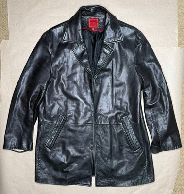 Vintage Cole Haan City Red Label Black Lambskin Leather Car Coat Jacket Mens L
