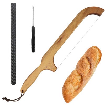Rustikaler Brotschneider Akazienholz Edelstahl Klinge Beidhandig Nutzbar