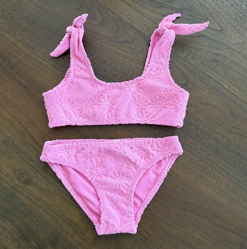 Snapper Rock Bubblegum Bloom Crop Bikini 2-Piece Girls Pink Floral Size 8