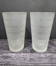 2 Budweiser Libbey Frosted Pint Glasses Logo Wrapped Script Glass Vintage