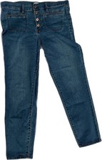 Nicole Miller New York High Rise Ankle Skinny Stretch Jeans Blue Button Sz:12