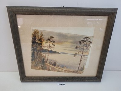 Aquarell Seelandschaft G. Wagran? 1946 Holzrahmen Glasscheibe Deko #262698