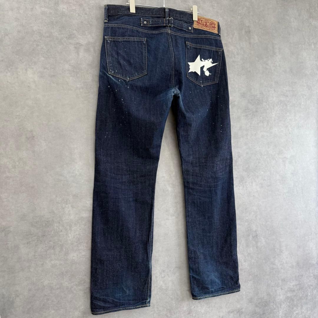 A BATHING APE Denim Pants Jeans Indigo Blue Paint Splash XL Inseam 87cm thumbnail 3