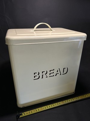Vintage Creme Metall Brotkasten Behälter Aufbewahrung Behälter 12  x 12 x 9  mit Griff 