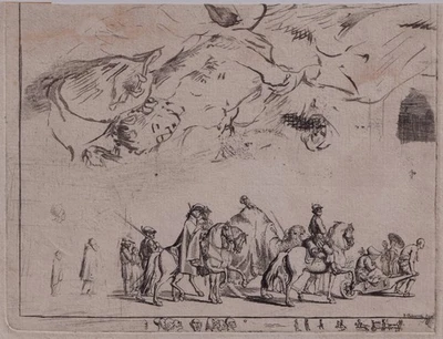 D. CHODOWIECKI "DIE CARAVANE; LIEGENDE FRAU (REMBRANDT)" E. 50 ii RADIERUNG 1768 - Bild 1 von 4