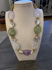 Pastel Colored Acrylic And Wood Bead Necklace 18-21  