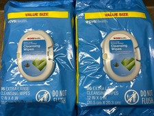 2 PACK CVS 48 Extra Large Premium Quilted Cleansing Wipes 12 in x 8 in w/ALOE