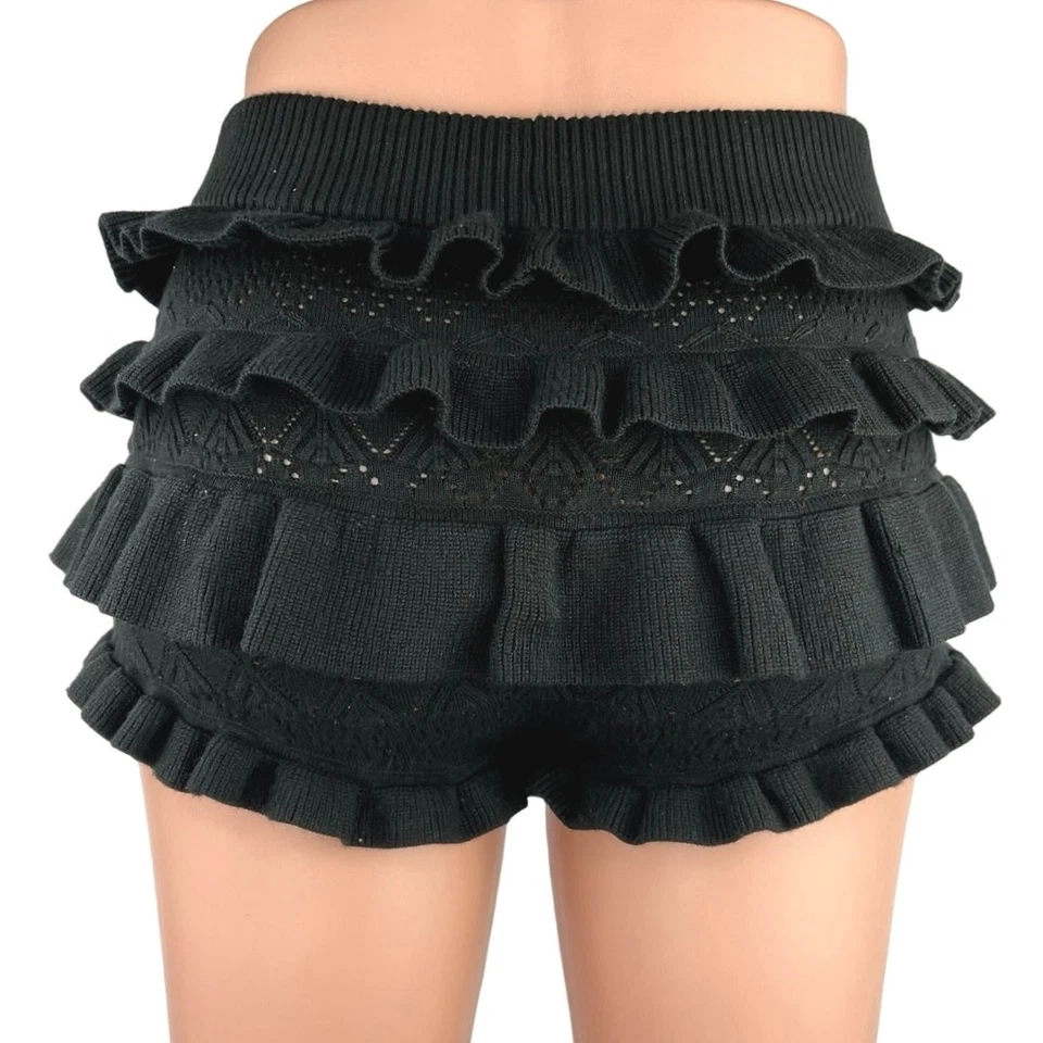 Revolve Tularosa Black High Rise Bloomer Ruffle Knitted Crochet Mini Shorts Sz S - Image 3 of 4