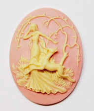 4 of 40x30mm Cream over Pink Gorgeous Goddess Diana w/Deer Cameos Cabochons