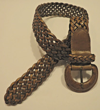 Belt Braided Woven Brown Leather Size Medium Covered Buckle Turkey Womens 1 1/2"