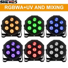 SHEHDS 6PCS 7x18W LED RGBWA UV 6in1 Flat Par Light DMX Stage Lighting Club Light