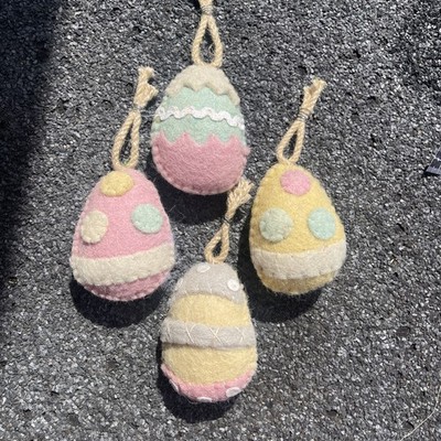 Set/4 Handmade Wool Needle Felted Easter Egg Ornaments Springtime Decorative