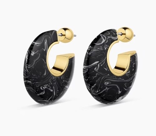 GORJANA 18K Gold Plated Black Paseo Marble Arc Hoop Earrings MSRP $85 - Picture 1 of 5