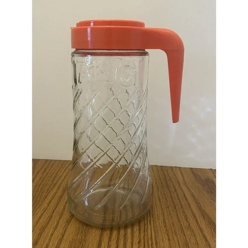 Anchor Hocking TANG Pitcher Swirl Clear Glass Retro Orange Line Quart Size VTG