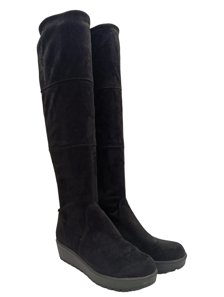 AJVANI Stivaletti Donna Con Zeppa In Maglia Lavorata, Altezza Tacco 7 Cm, Gambale 19 Cm, Morbidi, Taglia 36, Nero - 2