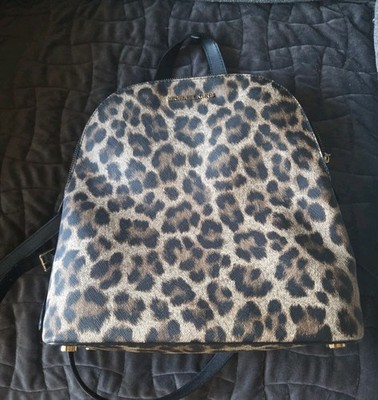 Michael Kors Leopard Ocelot Brown Black Backpack Purse