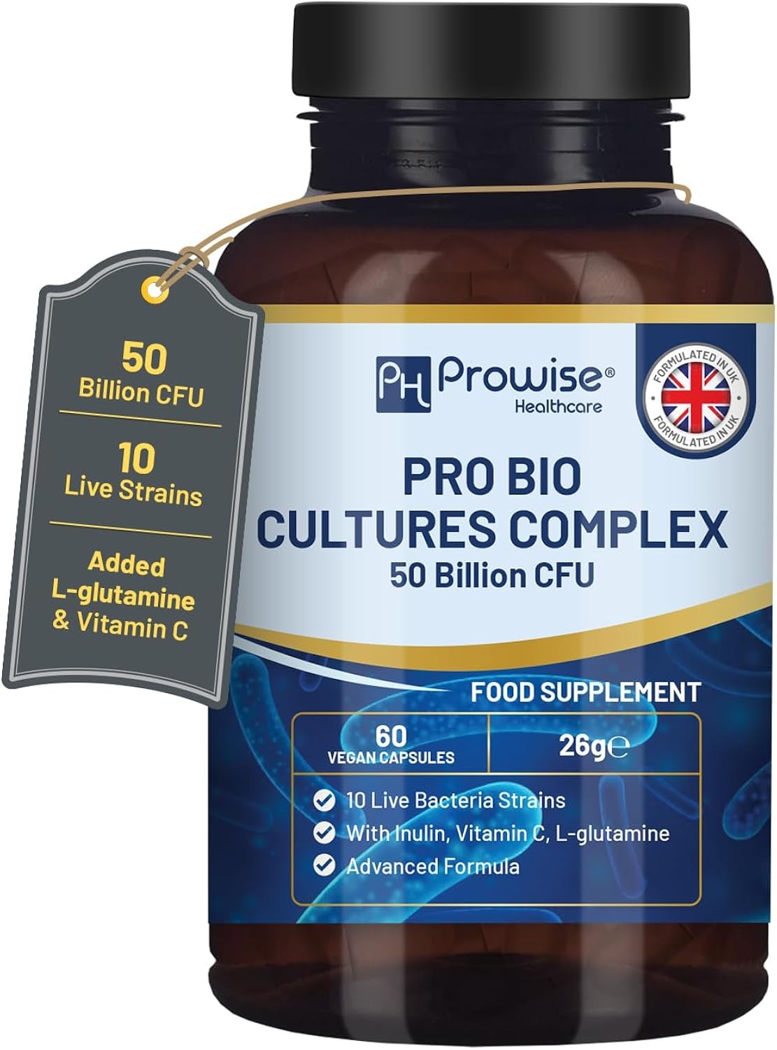 Joom Prowise Healthcare Men's Bio Cultures Complex Probiotics And Prebiotics - 50 Billion Cfu - 10 Live Bacteria Strains – Added With Inulin, L-Glutamine & Vitamin C - 60 Capsules - Image 6