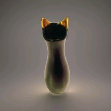 Cat Lady Box Blk Cat Tall BudVase Gold Ears 10" Cat Lovers Trinket Halloween Pre
