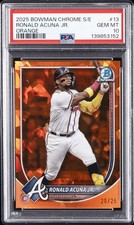 2025 BOWMAN CHROME SAPPHIRE EDITION ORANGE #13 RONALD ACUNA JR. 20/25 PSA 10