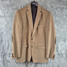 Chaps Corduroy Blazer Jacket Sz 42L Brown Elbow Patch 2 Button Single Breasted