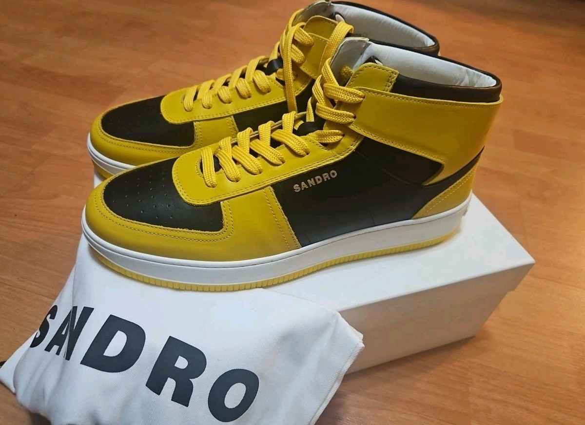 NEW w/box SANDRO Yellow Black Leather High-top Trainers Sneakers Size 42 US  9 NEW SANDRO Yellow Black Leather High-top Trainers Sneakers  main image 4