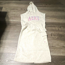 A ropostale Girls Grey Terry Cotton Hooded Set, Logo, 7/8