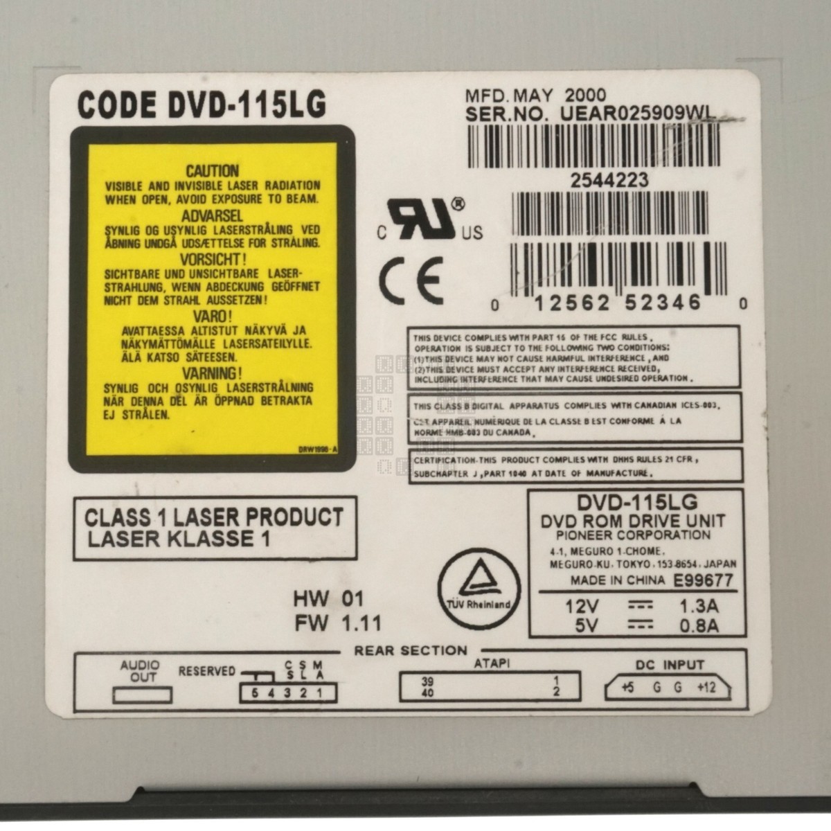 Pioneer Corp DVD-115LG DVD-ROM / Compact Disc CD 5-1/4