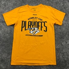 Nashville Predators Shirt Mens Medium Yellow Short Sleeve Stanley Cup Reebok