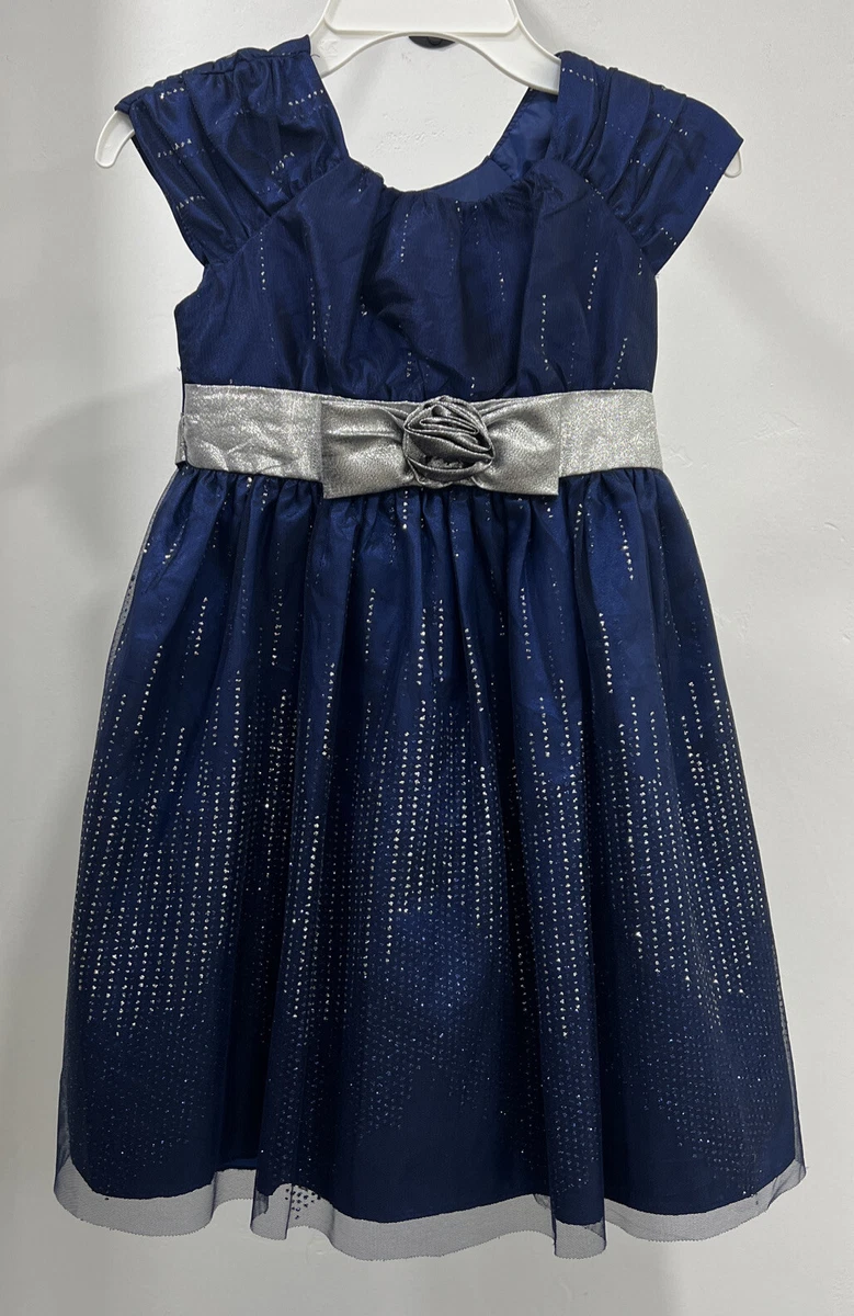 Jona Michelle Girls Child Navy Blue Dress Size 6 Sparkles Silver