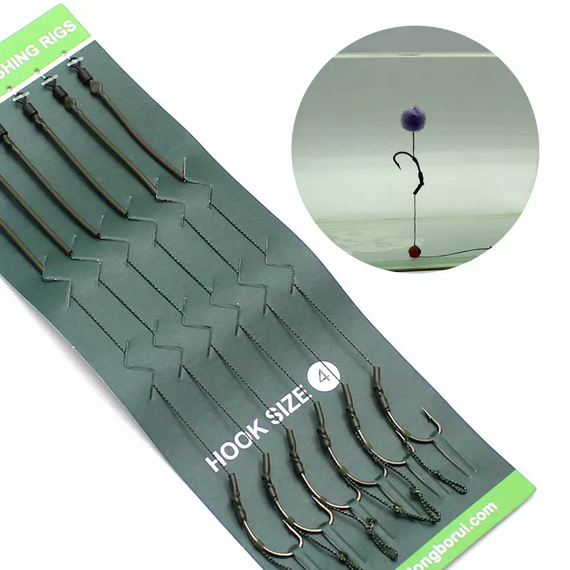 6PCS Carp Fishing Ready Made Pre Tied Hair Rigs with Barbed Hook in Size 2 4 6 8