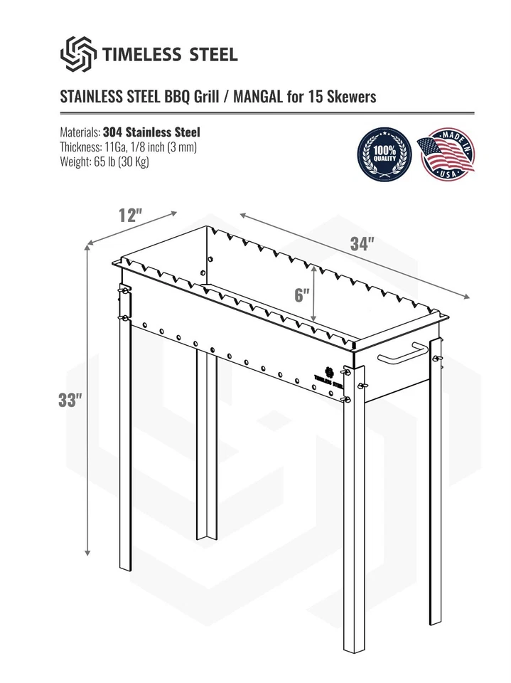 Parrilla de barbacoa grande de acero inoxidable de alta resistencia / MANGAL 11 Ga (3 mm) Foto 2 de 4