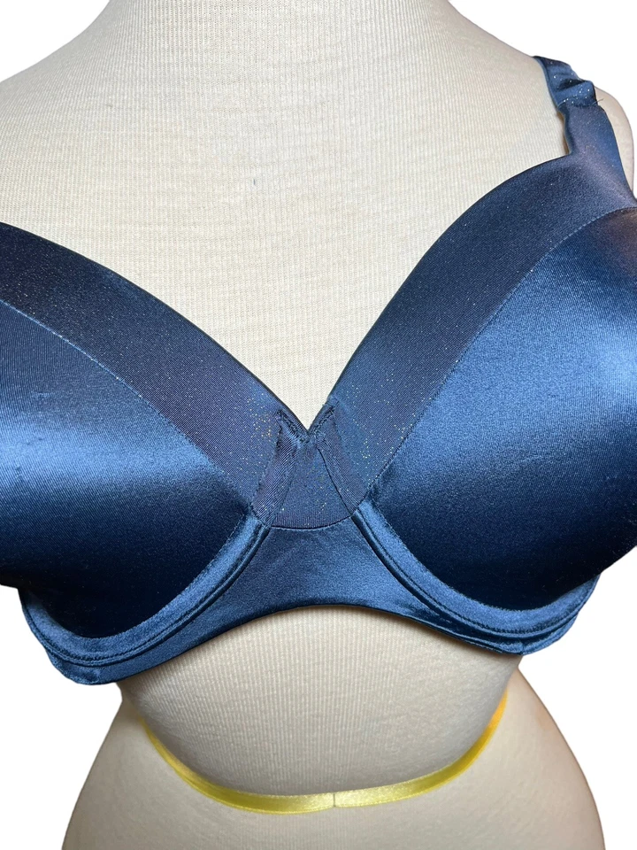 Ambrielle 40C Bra Navy Blue Silk W/ Glitter Underwire Back Closure Full Coverage - Image 4 of 4