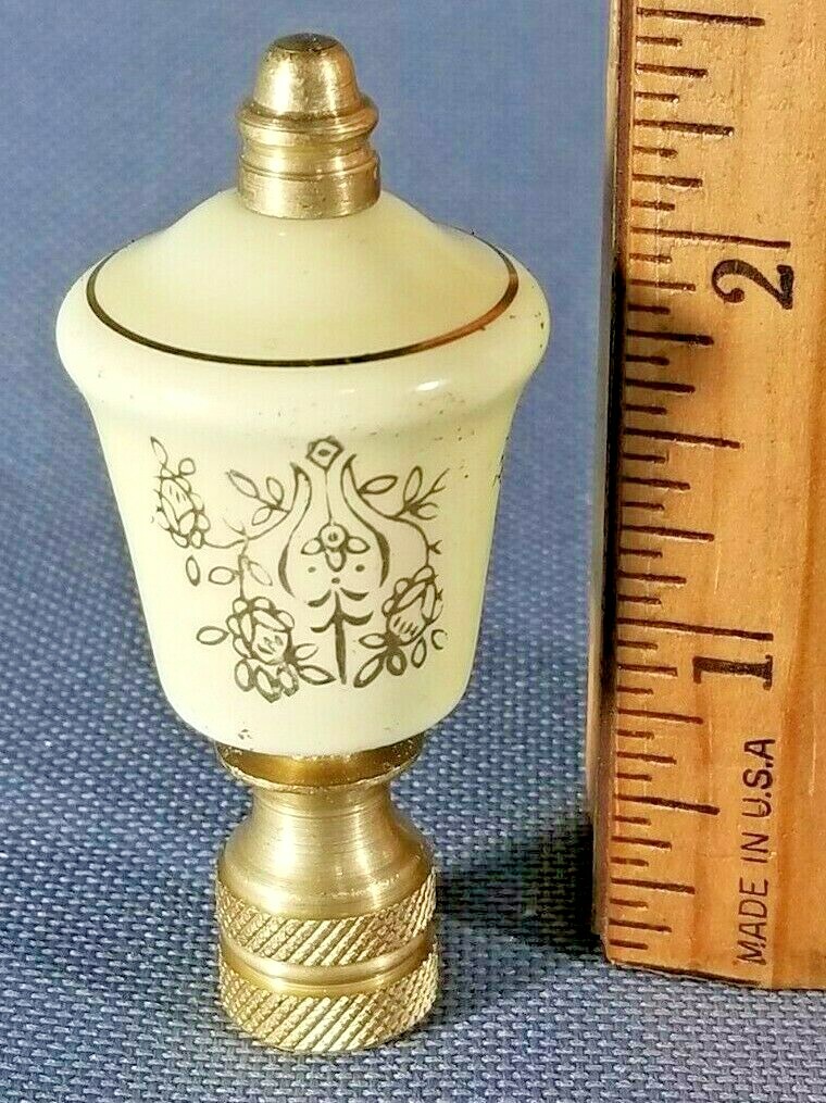 Pale Yellow Gilded Porcelain & Brass Old New Stock Lamp Finial 2.5