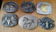 6 Metal Western, Trucking and Americana Belt Buckles