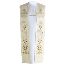 Overlay STOLE Priest stole Ecru/White Marian style, Natural linen fabric 