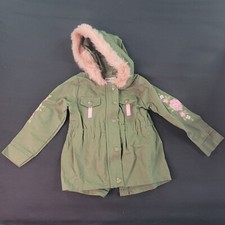Little Lass Girls Jacket Green with Pink Embroidered Flowers 3T